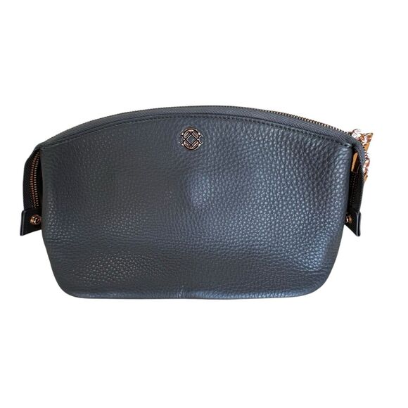 Dagne Dover Lola Gray Pebbled Leather Cosmetic Zip Pouch Makeup Toiletry Bag - Picture 1 of 13